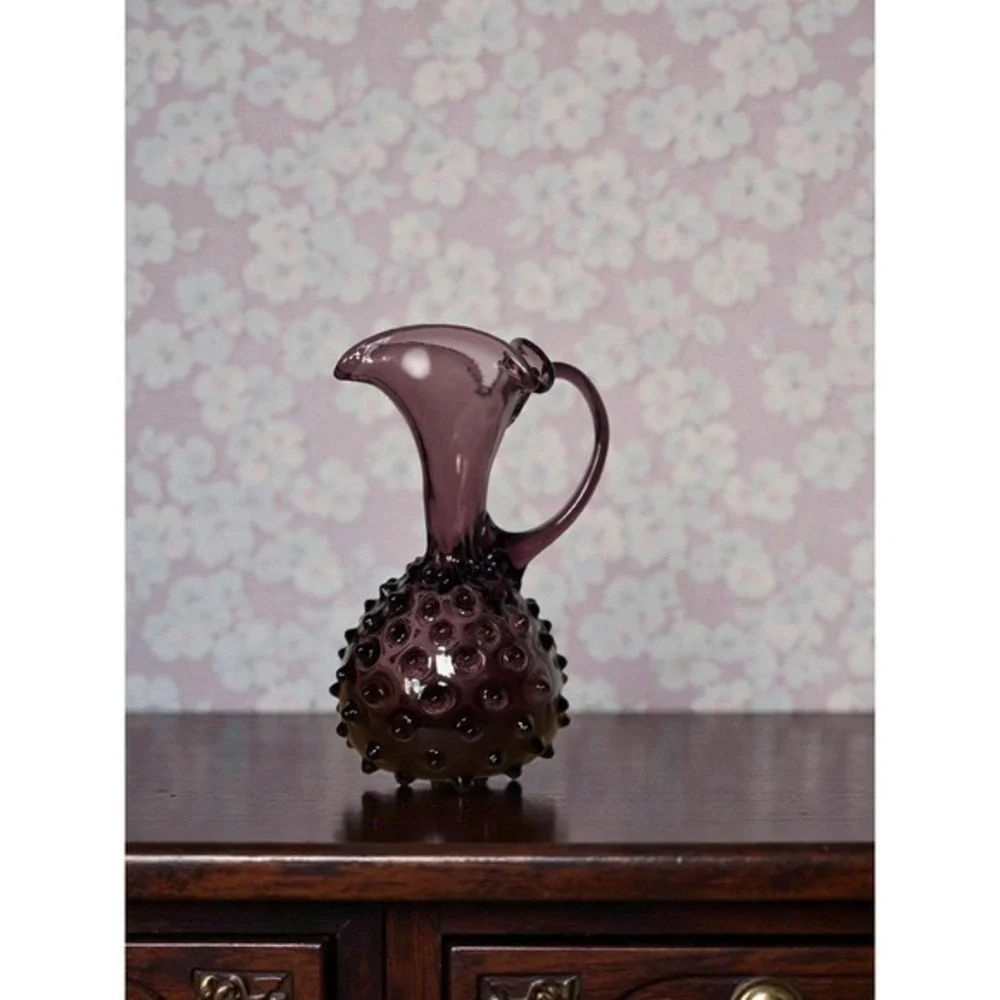 Vintage Amethyst Purple Hobnail Art Glass Pitcher Hand Blown Decorative‎ Cruet